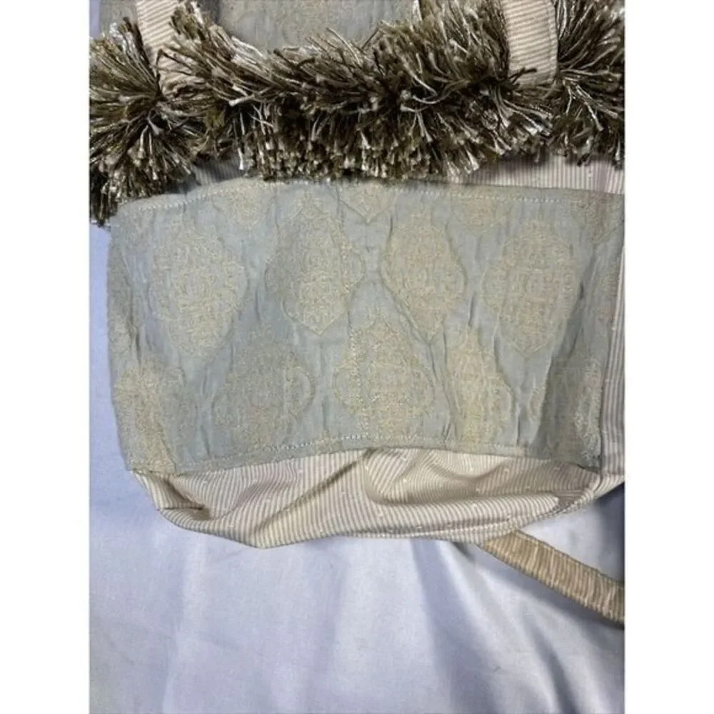 Bagolitas By Janice Purse With Fringe Baby Blue/beige Geometric‎ Print